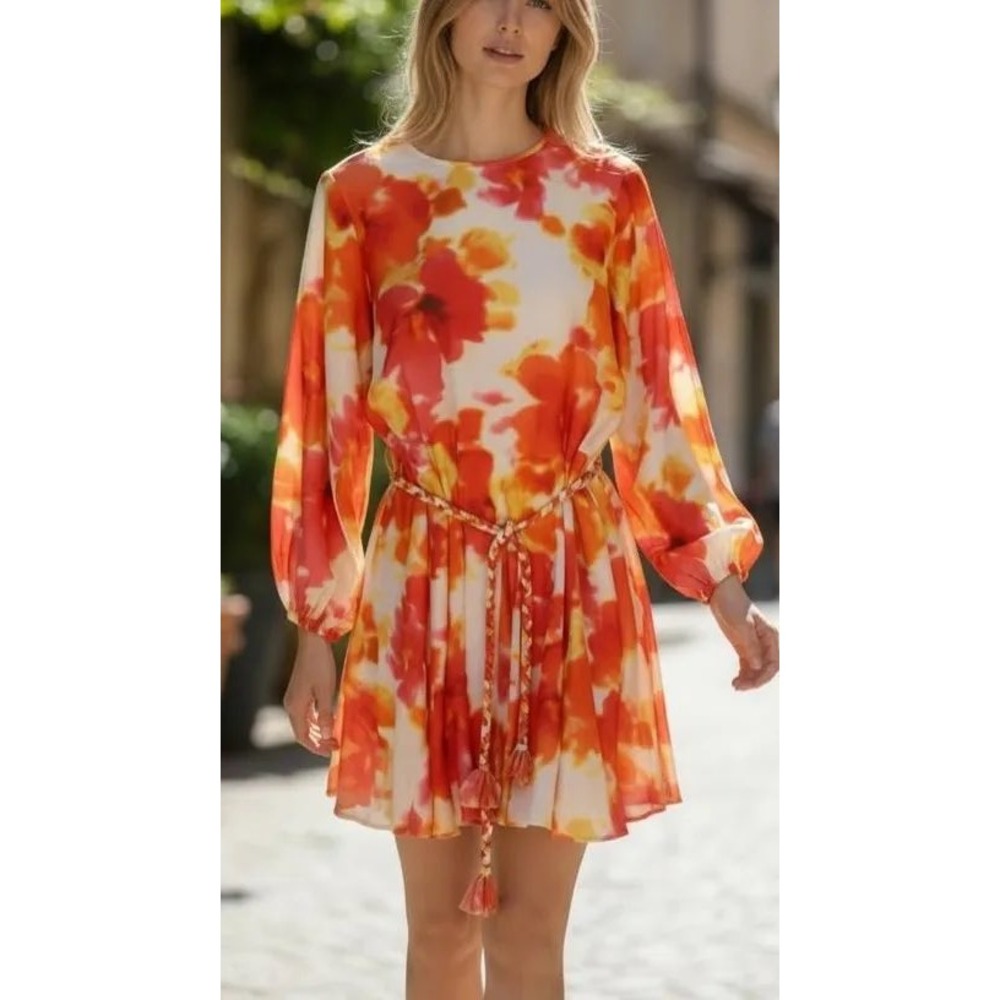 Alex Marie Floral Tie Dye Dress Mini Ties Sz 16 NWT Orange